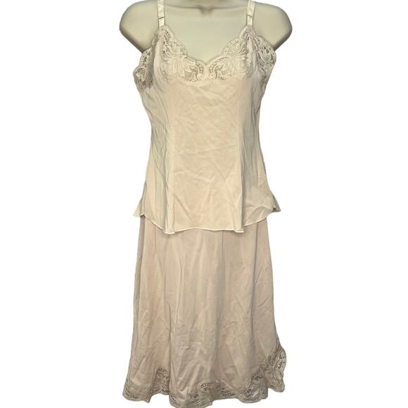 Vintage Shadowline Half Slip Camisole Set Pillow Tab Beige Size 32/S Lace - Picture 1 of 10